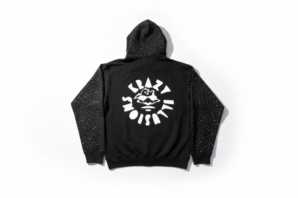 Black Rhinestone Zip Up