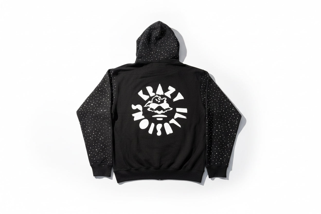 Black Rhinestone Zip Up