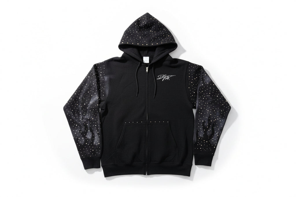 Black Rhinestone Zip Up