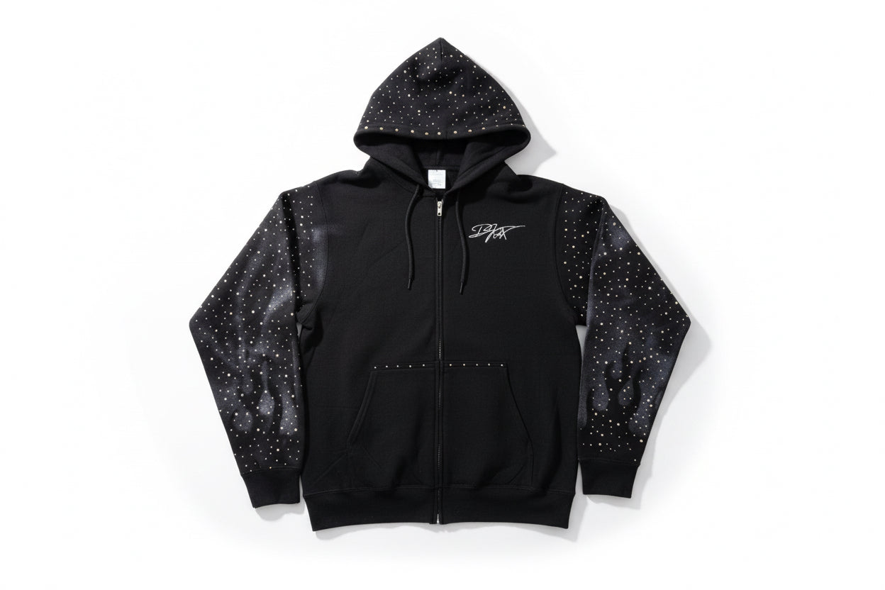 Black Rhinestone Zip Up